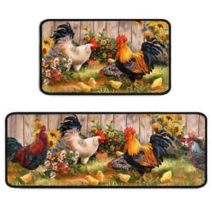 Ghroiep Rooster Kitchen Rugs 2 Piece Set Sunflower Decor Kitchen Floor Mat, M... - Picture 1 of 12