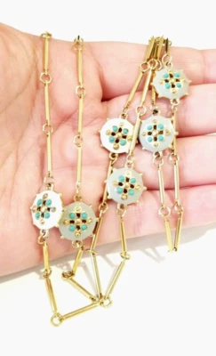 **Colar longo estação esmalte turquesa tom dourado Banana Republic NOS** - Imagem 1 de 4