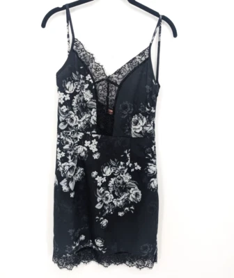 Vestido sin Mangas Vintage Para Mujer XS Negro Floral Lencería Encaje Y2K Años 90 Hada Gótica Foto 1 de 4