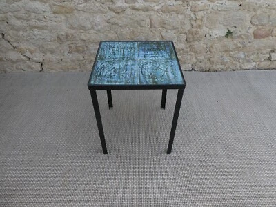 Bout de canapé, table basse avec carreaux, années 60, DLG Anasse, Austruy, Camos - Photo 1/4