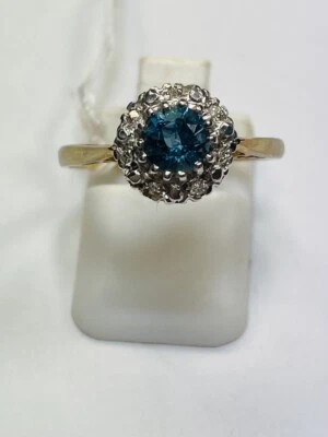 IMPRESIONANTE ANILLO DE RACIMO DE DIAMANTES Y TOPACIO AZUL VINTAGE DE 9 QUILATES Foto 1 de 2