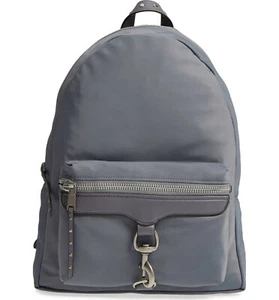 NEW REBECCA MINKOFF Always On MAB Large Nylon Backpack GREY Silver HW AUTHENTIC - Picture 1 of 9