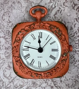 Poppy Orange Pewter Desk Decor Clock 4” Antique Reproduction AA Batteries Works - Picture 1 of 6