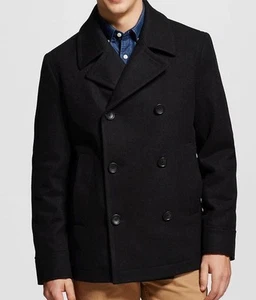 Merona Mens Black Double Breasted Wool Peacoat Jacket Winter Coat, Size Medium - Picture 1 of 1