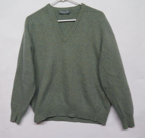 Maglione vintage uomo Christian Dior boutique verde 100% cashmere scollo a V Scozia