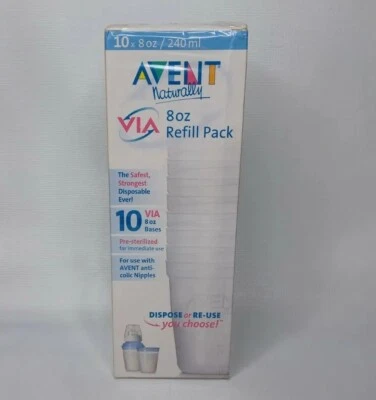 Avent Naturally Via 8 OZ Bases 10 Desechables Paquete de Recarga Nuevo Sellado Foto 1 de 4