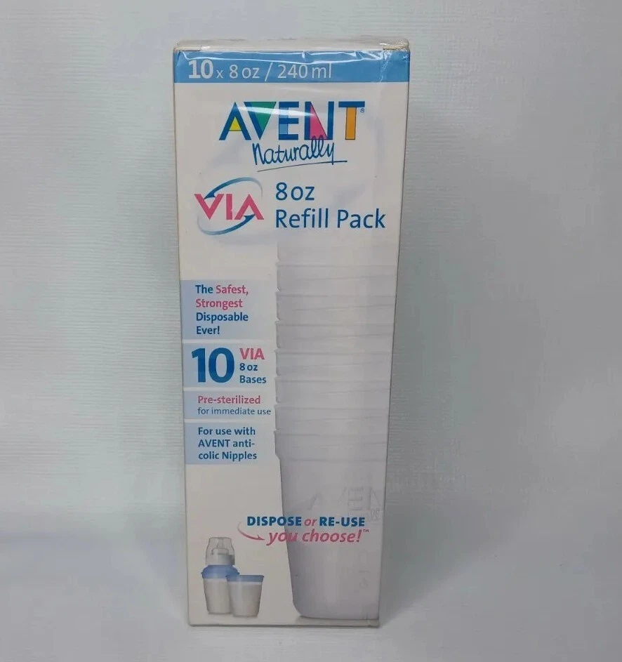Avent Naturally Via 8 oz Bases 10 Disposable Refill Pack Older Stock OpenBox