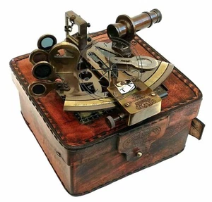 Brass Rare Nautical Brass Sextant Working Marine Vintage Leather Box Handmade - Picture 1 of 8