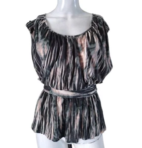 Jennifer Lopez Blouse Women L Green Pullover Tie Dye Belted Flowy Casual Peplum - Picture 1 of 8