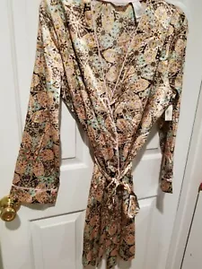 NWT Adonna Satin Robe Paisley & Floral Print /Tie Belt multi color Size Small - Picture 1 of 9