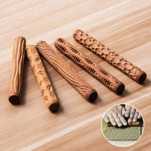 3D Pottery Clay Wooden Rolling Pin Embossed Rod Mud Ceramic Sculpture Stick LOT - Bild 1 von 19