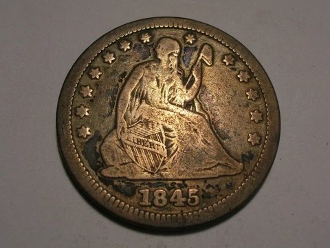 1845/45 Seated Liberty Quarter (F/VF, Repunched Date, & Attractive) Cover