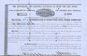 1853 Rensselaer & Saratoga RR 1000 $ Bond Certificate - Bild 1 von 1