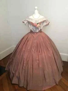 Pink Taffta 1860s Victorian Dress Historical Vintage Wedding Dress Ball Gown - Foto 1 di 7