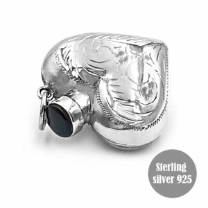 Heart Perfume Bottle Pendant Collectible Gift Antique Style Solid Sterling 925 - Picture 1 of 6