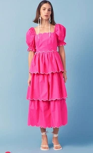 NWT English Factory SCALLOP TIERED DRESS - Pink- Size Medium - Picture 1 of 7