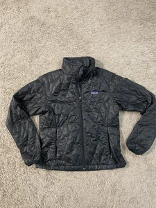 Patagonia Jacket Womens Medium Black Diamond Quilted Insulated Full Zip Packable - Picture 1 of 7