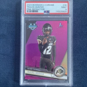 2023 BOWMAN UNIVERSITY CHROME PINK REFRACTOR #36 TRAVIS HUNTER PSA 9 - Picture 1 of 2
