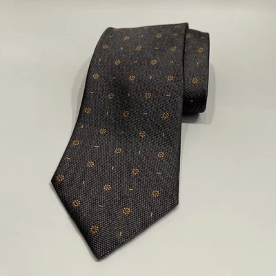 Gravata Ermenegildo ZEGNA feita na Itália cinza com padrão de flores douradas 60” seda - Imagem 1 de 4