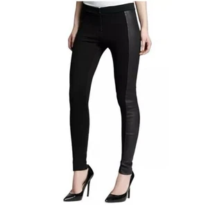 Alice + Olivia Größe 2 schwarze Leder-Ponte-Kombi-Leggings mit Frontreißverschluss C000122264 - Bild 1 von 8