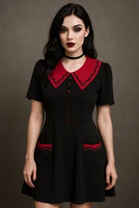 Hell Bunny Retro Pinup Kleid Damen Plus 4XL Schwarz Rot Goth Vamp Taschen - Bild 1 von 17