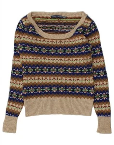 RALPH LAUREN Womens Crop Boat Neck Jumper Sweater UK 6 XS Brown Fair Isle ER13 - Picture 1 of 3