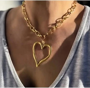 18K Zara plattiert neu klobig Gold Glieder großes Herz Halskette Kette Anhänger Sale - Bild 1 von 6