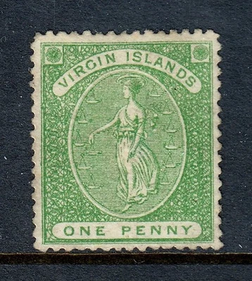 VIRGIN ISLANDS — SCOTT 4 — 1868 1d YEL. GREEN VIRGIN  — MNG — SCV $80 - Image 1 of 2