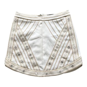 BCBGMaxAzria Womens Kanya Bordado Mini Skirt Off White Gold Embellished S - Picture 1 of 9