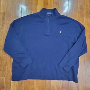 Polo Ralph Lauren 1/4 Zip Sweater Mens 2XB Estate Rib Pullover Jacket Blue Pony - Picture 1 of 12