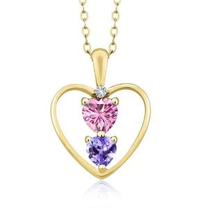 18K Yellow Gold Plated Silver Pink Moissanite Tanzanite and White Created - Picture 1 of 3