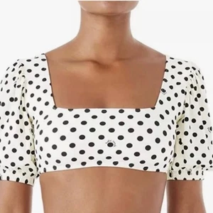 KATE SPADE | Cropped Polka Dot Sleeve Bikini Swimsuit Top Black Off White | XL - Picture 1 of 10
