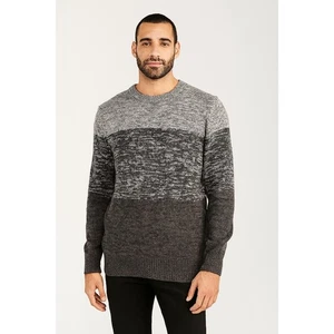 Jeff 3-farbiger leichter Herrenpullover mit Rundhalsausschnitt Größe Large grau schwarz  - Bild 1 von 6