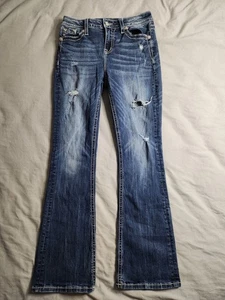 Pantalones de mezclilla Miss Me Curvy Bootcut para mujer talla 28x30 lavado medio tiro medio grunge punk - Imagen 1 de 11