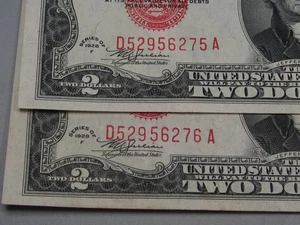 2 Consecutive Serial Number CU Crisp 1928-F Legal Tender $2 US Notes. D/A Block - Picture 1 of 12
