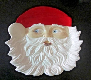 Vintage Santa Claus Ceramic Cookie Plate Serving Tray Mold Retro Santa Face - Picture 1 of 5