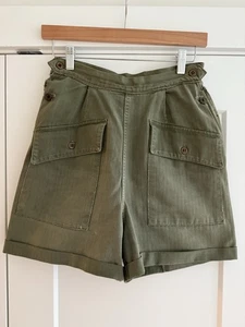 Vintage 40s WW2 Slant Pocket Military Shorts Rockabilly High Waisted Rare - Picture 1 of 18