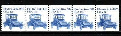 Stamp USA 13¢ Electric Auto 1917 - Plate #1 Coil Strip of 5 MNH stamps SC#1906 - Image 1 of 2