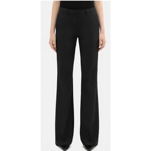 Theory Good Wool Demitria Pants Black Size 8 Long Mid-rise Straight Career Work - Picture 1 of 13