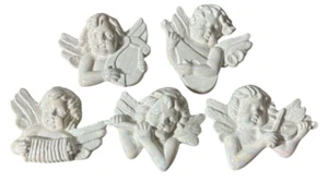 Vintage 1980s Scioto Signed Cherub Angel Ornaments Set of 5 Playing Instruments - Picture 1 of 4