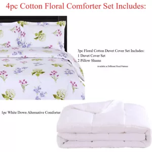 4pc Edredón Set- Floral Cotton Cotton Duvet Cover Set +Down Alternative Duvet Insert - Imagen 1 de 6