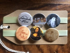 Leonardo Da Vinci - Button Pin Badge Set - Renaissance Artist Mona Lisa Art - Foto 1 di 3