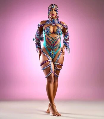 Carnival Costumes Green Turquoise  Multi-Color Sexy Women Samba Monday Wear - Image 1 of 4