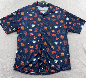 Boston Red Sox Shirt Mens XL Button Up Hawaiin Baseball Gloves Hotdogs Short Slv - Picture 1 of 10