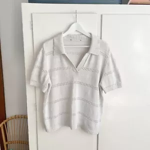 Womens Knit Polo Top Size XL Short Sleeve Beige Casual Cotton Blend - Picture 1 of 7