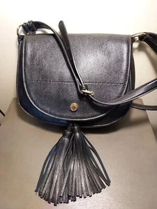 Calvin Klein Black Pebbled Leather Saddle Crossbody Bag With Tassel - Picture 1 of 10