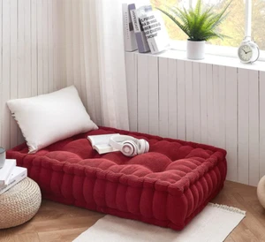 Floor Pillow Lounger Cushion Oversized Dorm Bedroom Apt Red Kids Bed Tufted - Picture 1 of 12