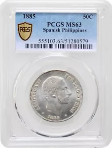 Filipinas 50 Sentimos 1885, PCGS MS63, "Colonia Española (1861 - 1897)" - Imagen 1 de 4