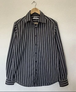 Vintage Versace Striped Grey Black Shirt Large - Picture 1 of 7