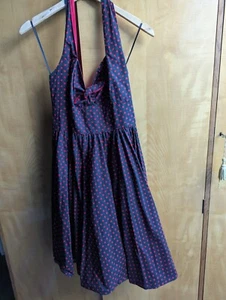Vintage style 1950s Dolly Dagger halter neck swing dress black w red spot UK14 - Picture 1 of 7